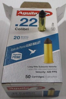 Aguila Colibri 22 ultra low velocity rim fire ammunition
