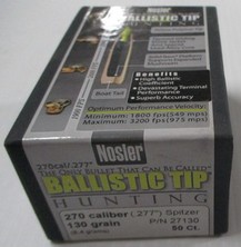 Nosler Ballistic Tip .270 cal 130 gr projectiles